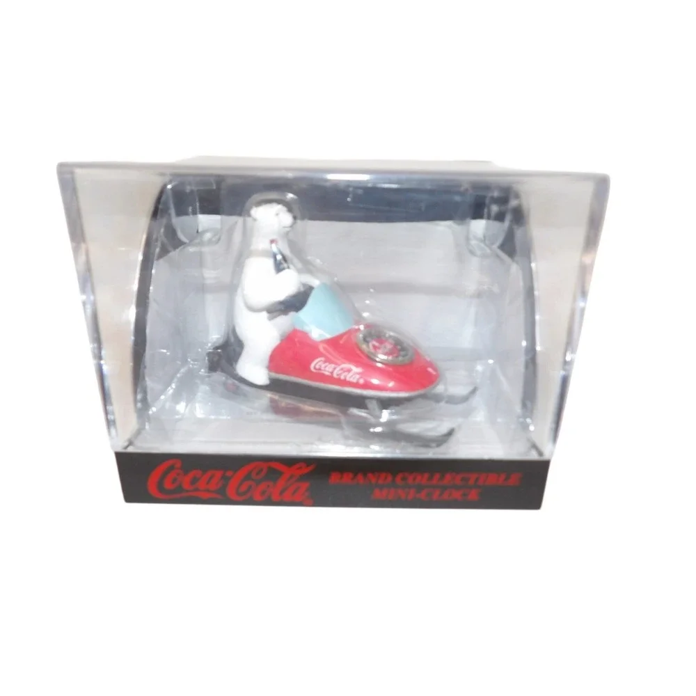 Coca-Cola Polar Bear Snowmobile Mini-Clock Vintage 1999 Brand Collectible Red